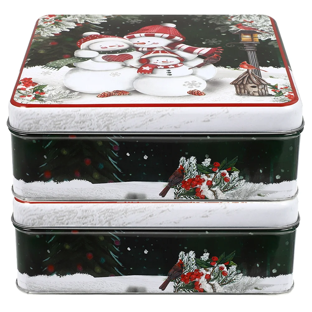 

2 Pcs Christmas Cookie Gift Box Tinplate Candy Snowman (2 Pieces) Tins With Lids Decorate