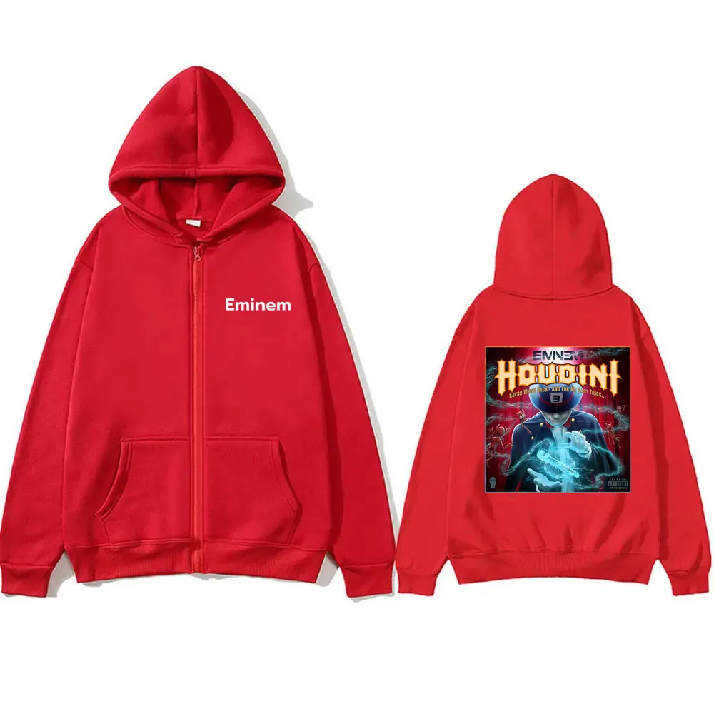 Rapper Eminem The Death of Slim Shady Houdini Hip-hop Album Graphic Zipper Hoodie Men Hip Hop Fashion Oversized Zip Up Jacket