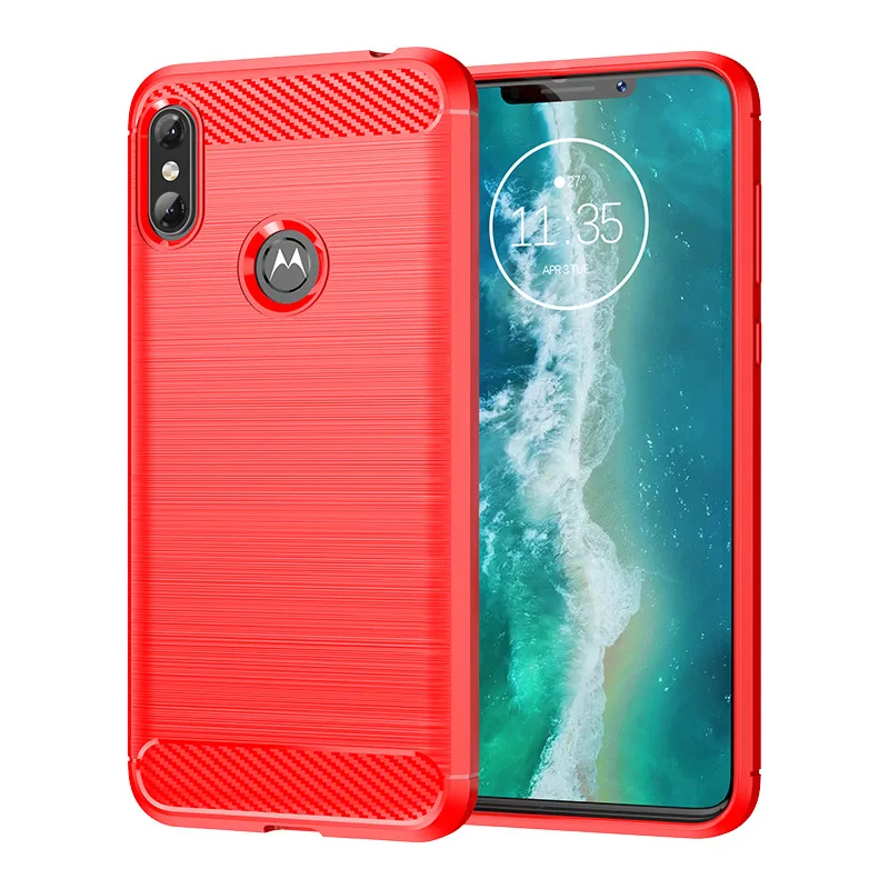 Shockproof Silicone Case with Brushed Carbon Fiber Design - Soft Back Phone Cover