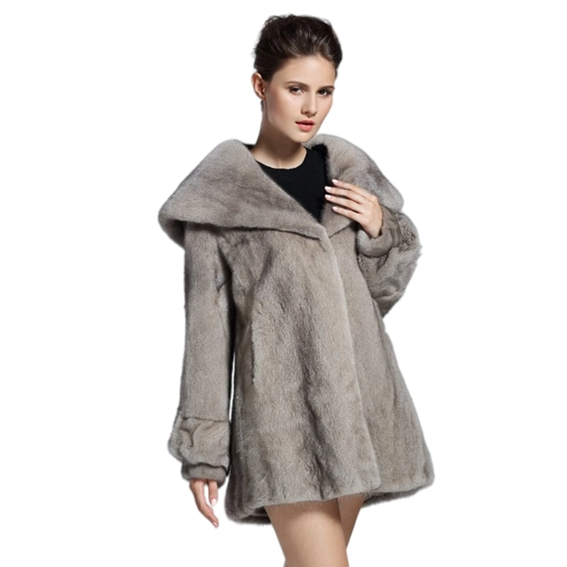 

HQ Natural new mink coat real gray mink fur short shawl fashion long sleeves beautiful warm tailored wholesale