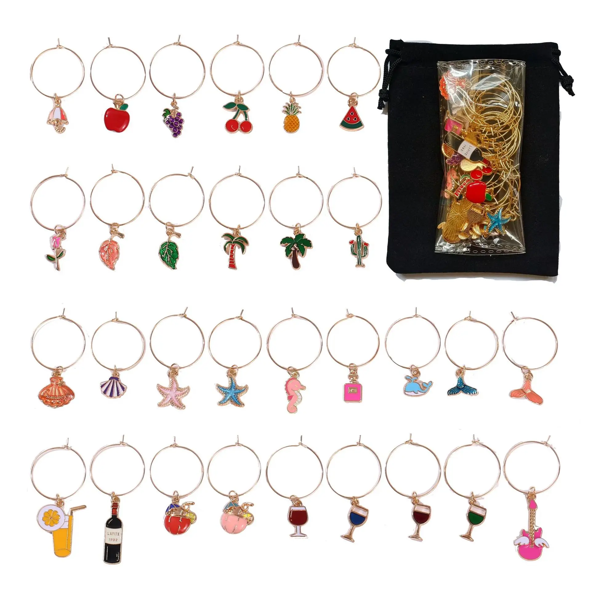 Wine Glass Pendant Charm Pineapple Mermaid Shell Wine Cup Tags Fit For Wedding Party Jewelrys Decorations