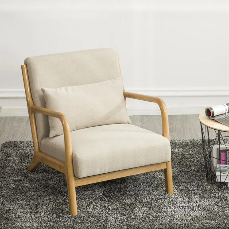Lazy Sofa Nordic Single Sofa Chair Simple Balcony Home Fabric Milk Tea Shop Solid Wood Leisure Sofa Sofas for Living Room Sofas