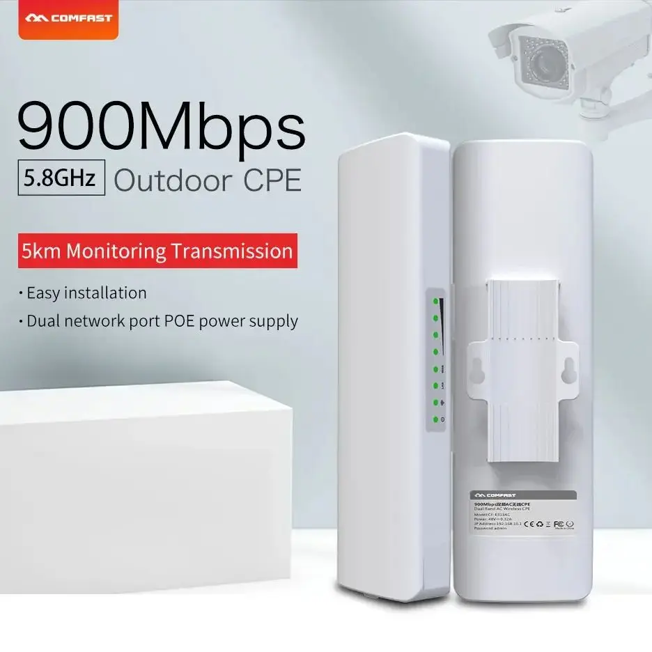 Extensor de Longo Alcance para Exterior Roteador Wifi Alta Potência Amplificador de Sinal Repetidor de Ponte sem Fio Impermeável 35km 5.8g 900mbps Cpe