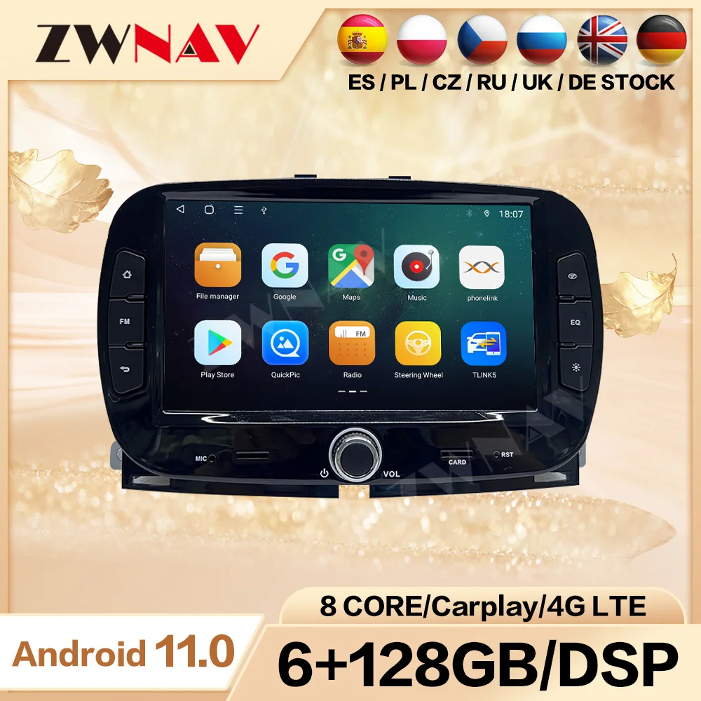 Qualcomm Automotive Central Multimedia 2 Din Schermo Android Per Autoradio Fiat 500 Con Ricevitore Stereo Bluetooth Carplay Refit