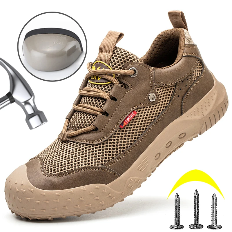 Men Summer Sneakers Breathable Safety Shoes Anti-Smash Steel Toe Cap Work Safety Boots Outdoor Wear Resistance Safety Shoes Male
