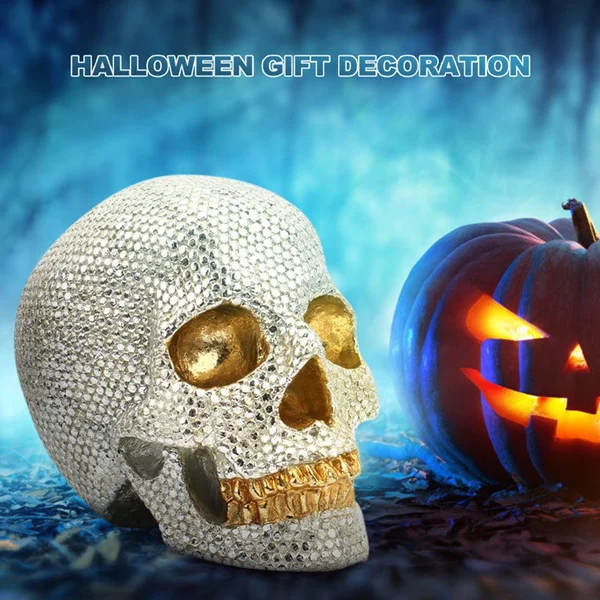 

Gold and Silver Beads Skull Home Decoration Resin Horror Skeleton Head Crafts Sculptures Party Art Statue Desktop Figurine