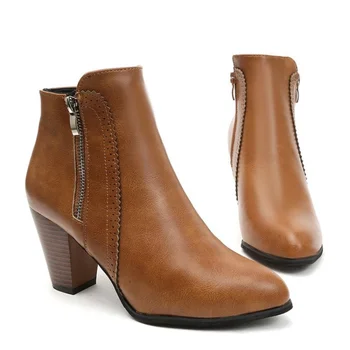 Bottes pour femmes à talon épais, antidérapantes, style rétro, avec fermeture éclair, confortables et décontractées, chaussures pour femmes, Botas