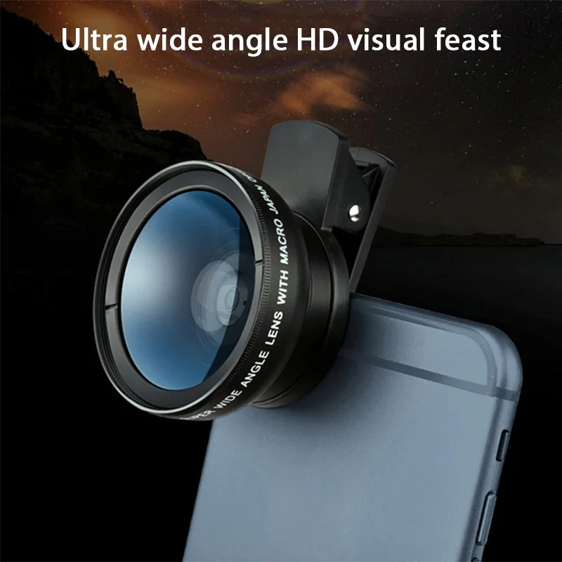 2IN1 Lens Camera Universal Clip 37mm Professional 0.45x 49uv Super Wide-Angle Macro Lens For iPhone 15 12 Samsung Huawei Xiaomi