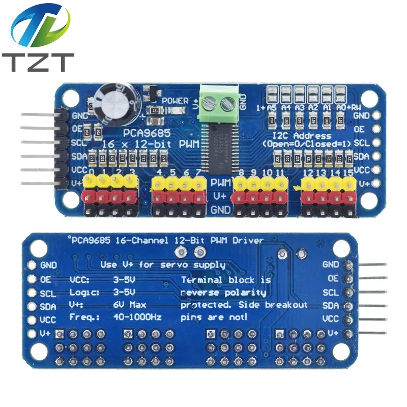 TZT 16-Kanal 12-Bit PWM/Servo-Treiber-I2C-Schnittstelle PCA9685 Modul für Arduino oder Raspberry Pi Shield Modul Servo Shield