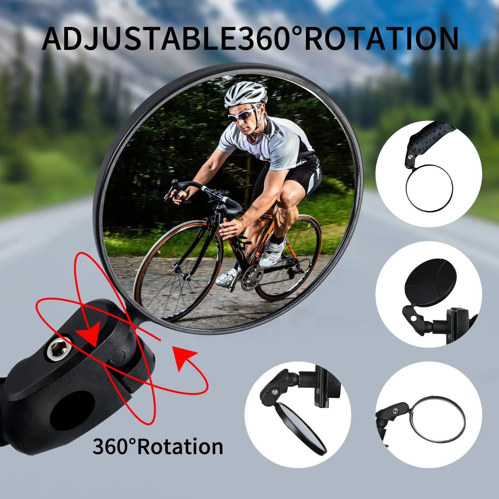 Fahrrad-Rückspiegel 360° ° Drehbarer, verstellbarer Weitwinkelspiegel, MTB-Fahrrad-Lenker-Rückspiegel, Fahrradzubehör – Detail 6