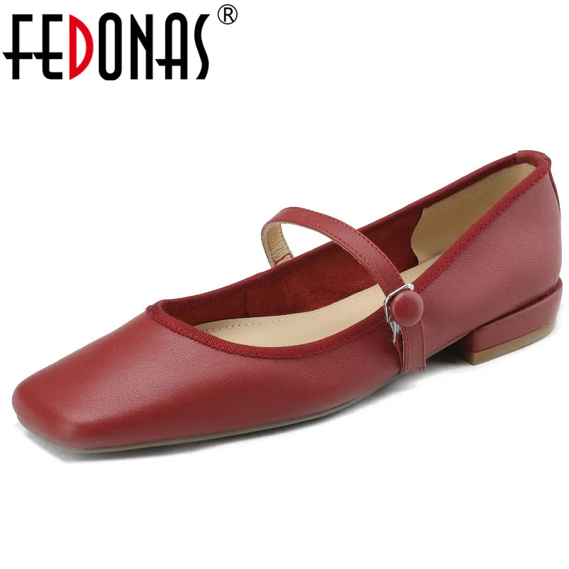 

FEDONAS Women Pumps Genuine Leather Square Toe Low Heels Concise Soft Mary Janes Shoes Woman Spring Summer Casual Working