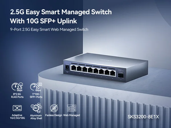 Xikestor 8 Ports 2,5G Simple L2 Managed Switch RJ45 & 1 Port 10G SFP Switch Ethernet-Unterstützung VLAN/Port Aggregation – Detail 1