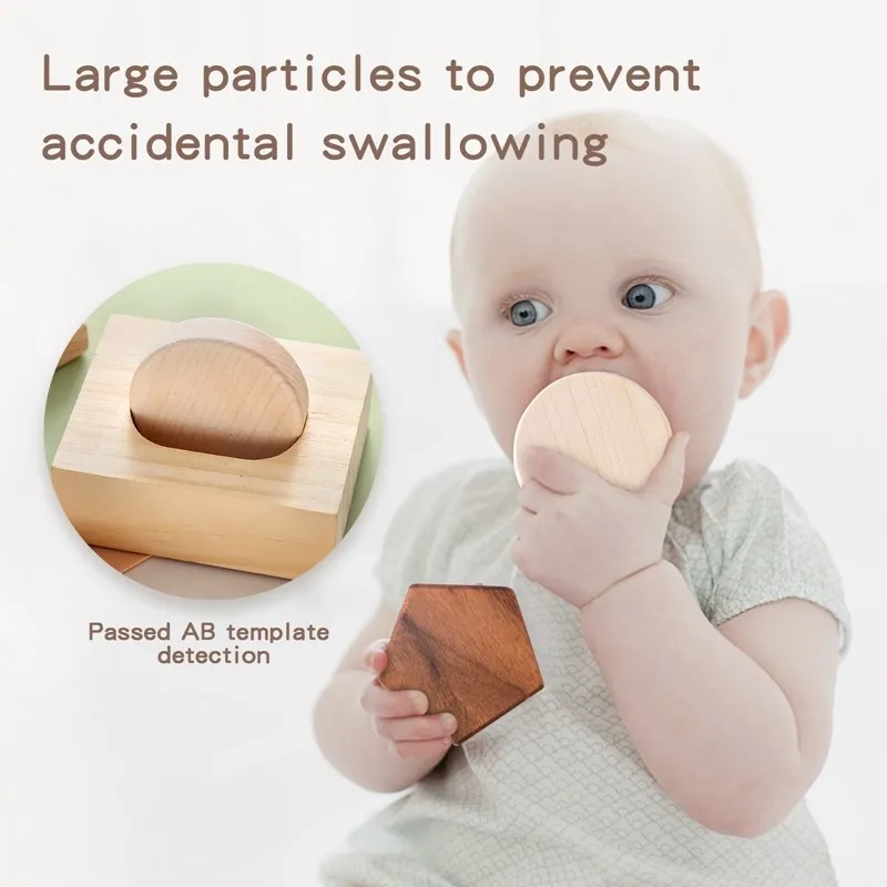 Kids Wooden Board Puzzle Toy Baby Safe Nature Wood Blocks Teether Toy Montessori Education Building Block Stacking Children Game