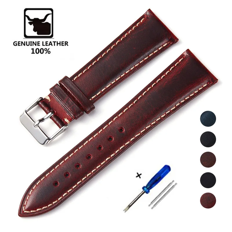 

REMZEIM Oil Wax Genuine Leather Watch Straps 18mm 19mm 20mm 21mm 22mm Cowhide Watchbands Retro Bracelet Handmade Wristband