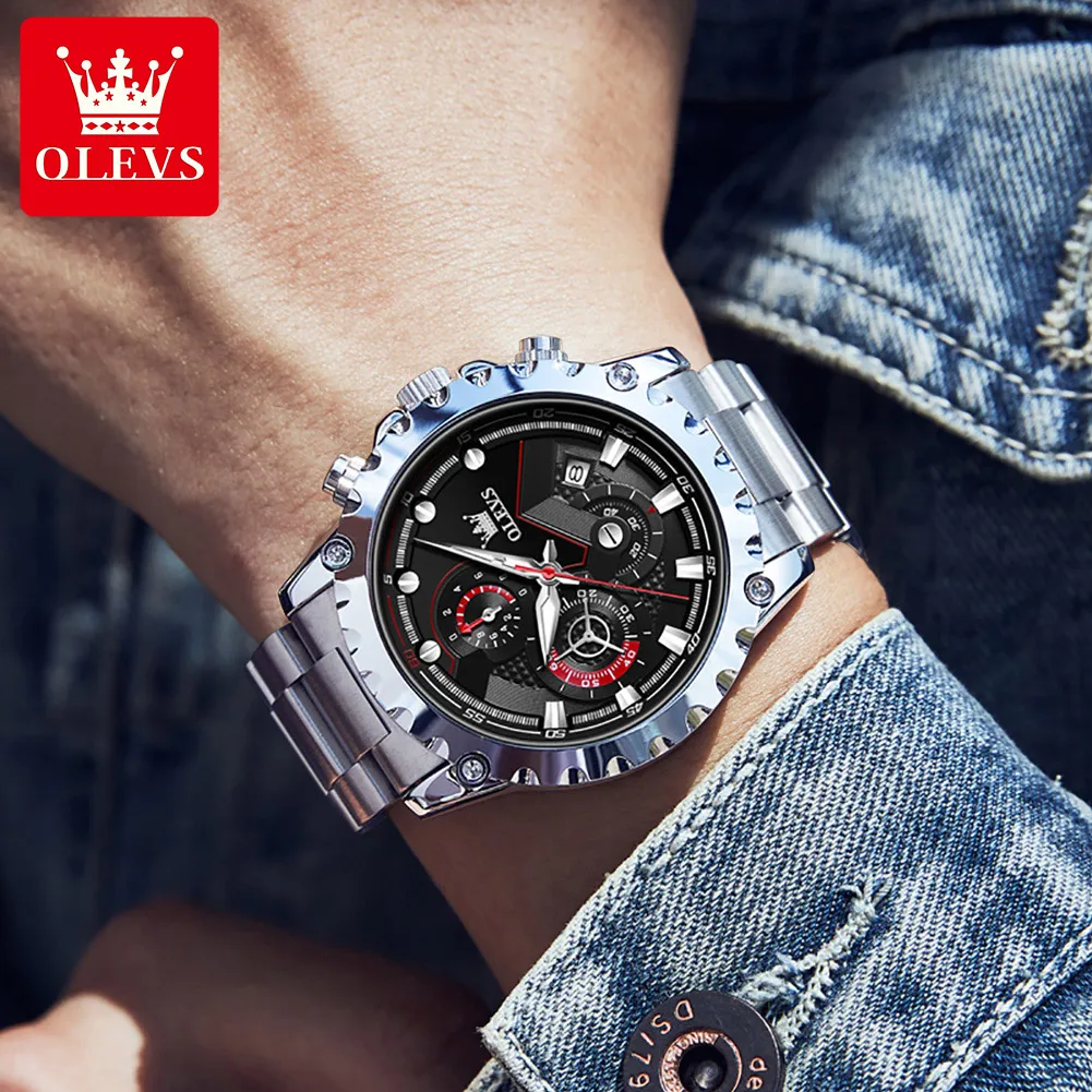 OLEVS Mens Watches Top Brand Luxury Chronograph Quartz Watch for Men Sports Waterproof Stainless Steel Watch Relogio Masculino