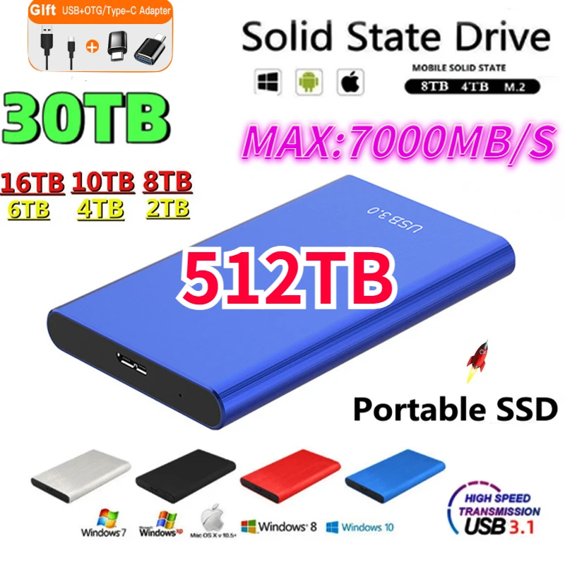 

128TB Protable SSD High-speed 128TB 500GB 1TB External Hard Drive 2TB 4TB 8TB USB3.1 Hard Disk Storage Device for Desktop Laptop