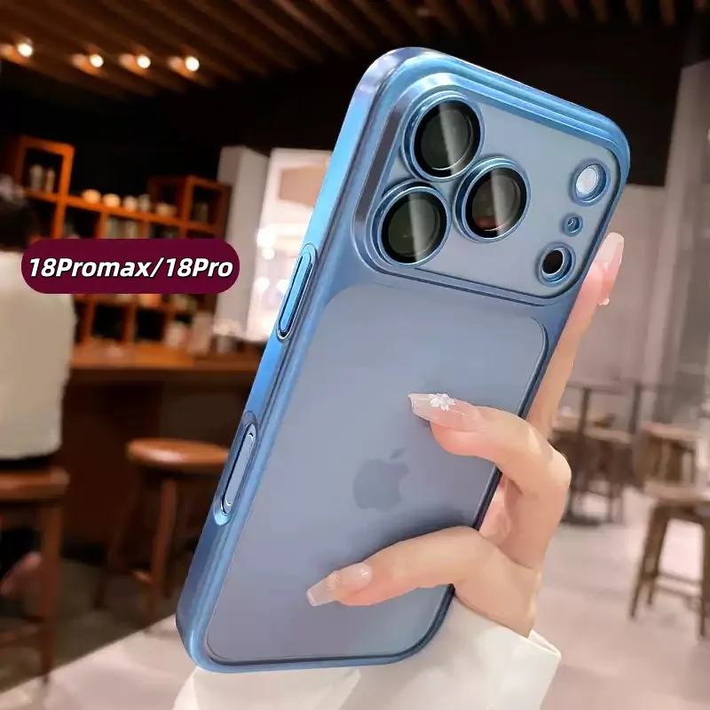 Luxury Sky Blue Plating Transparent Case with Air Lens Protection and Matte Backplate Cover