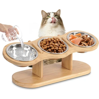 Raised Wooden Cat Bowl Stand 1