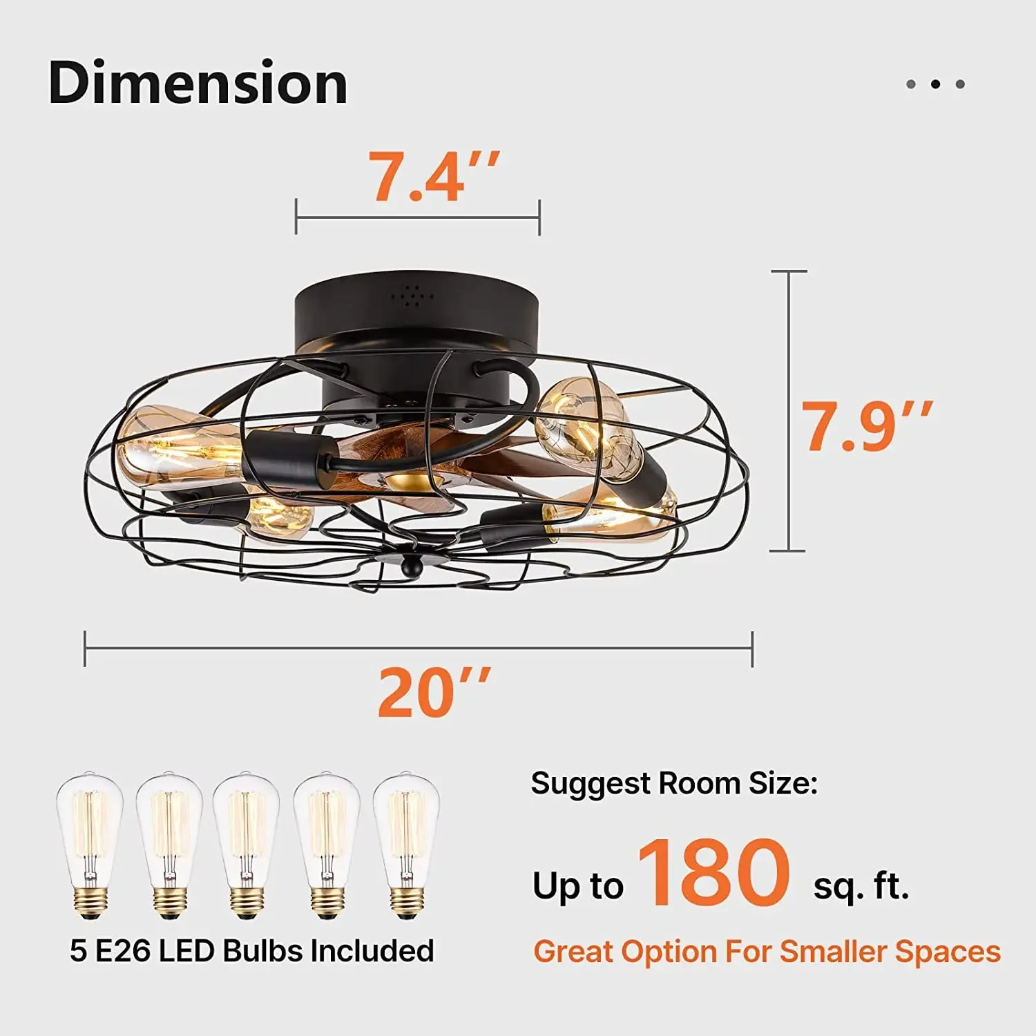 Retro bedroom ceiling fan with light remote control thin cage pendant light Living room wooden blade iron ceiling fan with