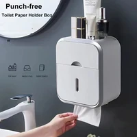 Storage Box Toilet Paper Organizer Waterproof High Capacity Dust-proof Punch-free Wall Mounted Roll Paper Bathroom Home Supplies 1