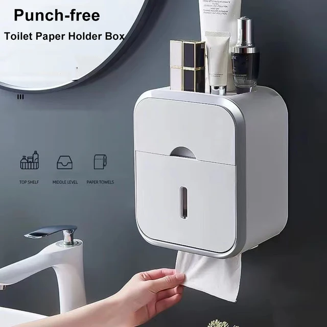 Storage Box Toilet Paper Organizer Waterproof High Capacity Dust-proof Punch-free Wall Mounted Roll Paper Bathroom Home Supplies 1