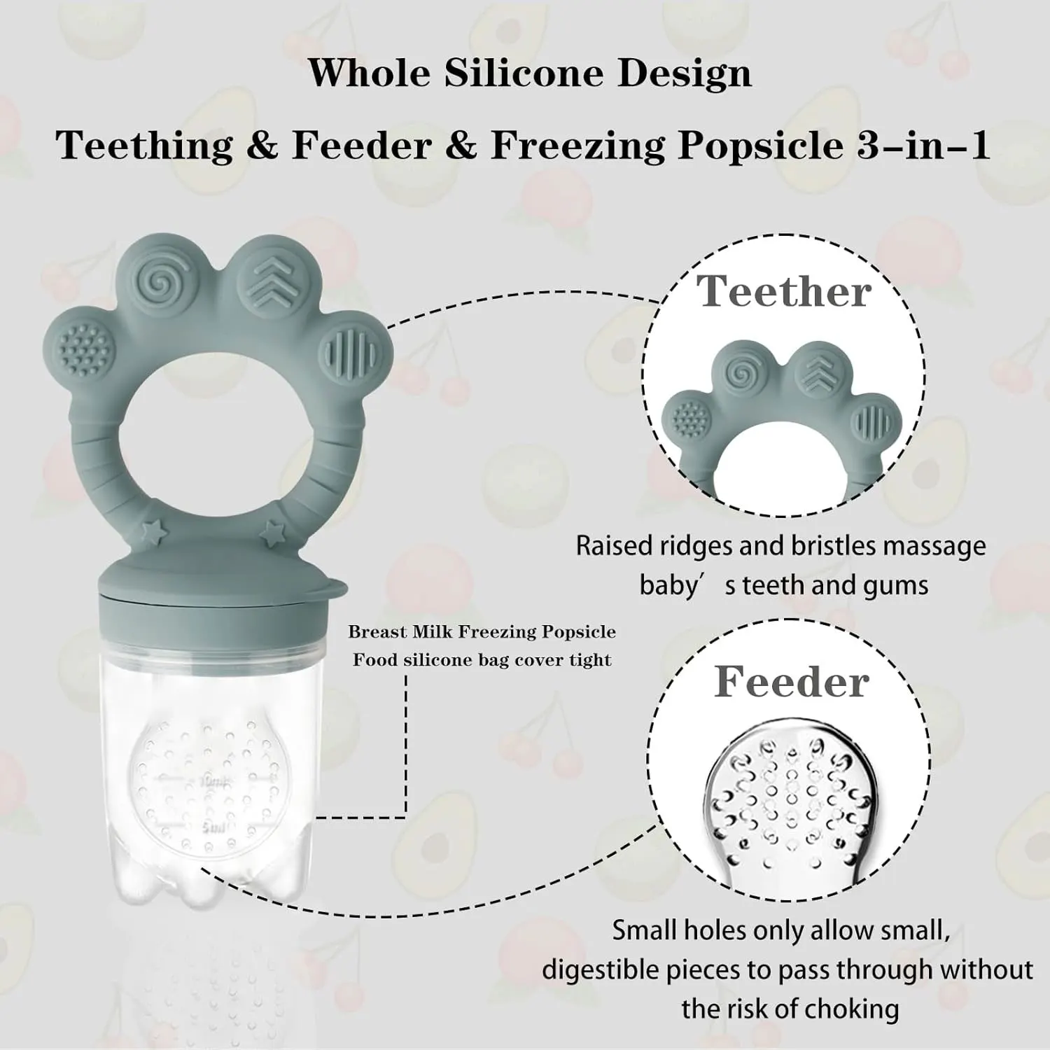 Silicone Teether Complementary Food Feeding Fruits and Vegetables Bite Le Solid Teeth Grinding Teeth Anti-biting Hand 1pcs silicone feeding set