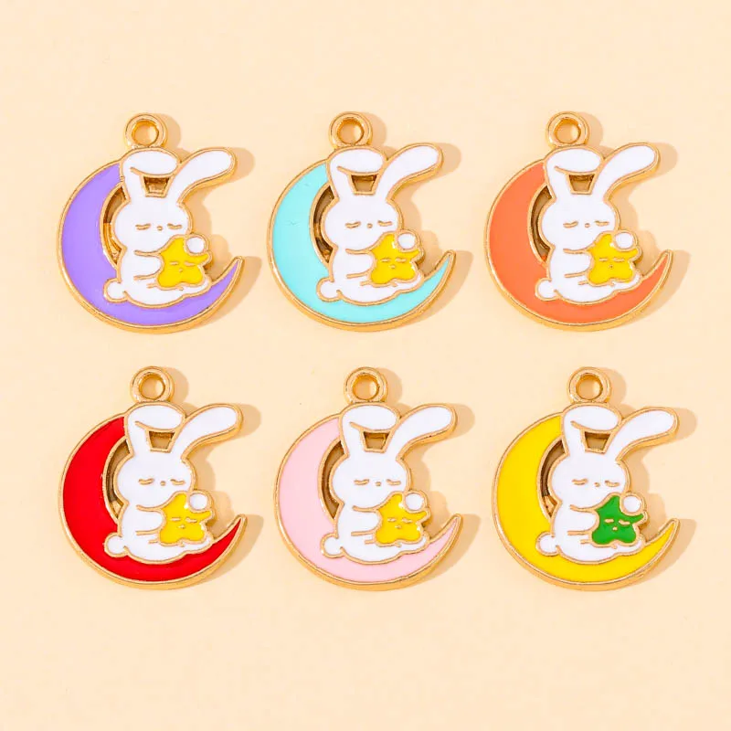 

20Pcs 15x18mm 6 Colors Enamel Cartoon Moon Star Rabbit Charms for Cute Bunny Pendants Earrings Necklace Bracelet Jewelry Making