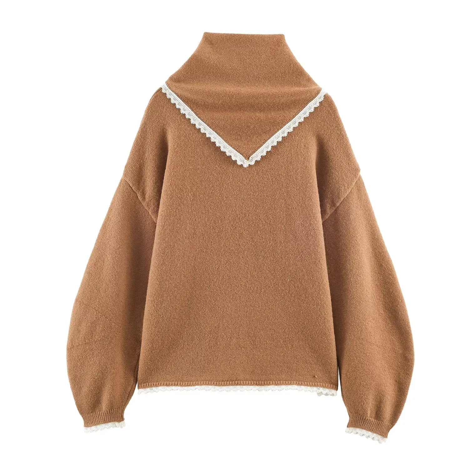 Women's Elegant Knitted Sweater Women Fashion Long Sleeve Scarf Collar Sweater Pullover 2025 New Casual Loose Knitwear Tops ﻿