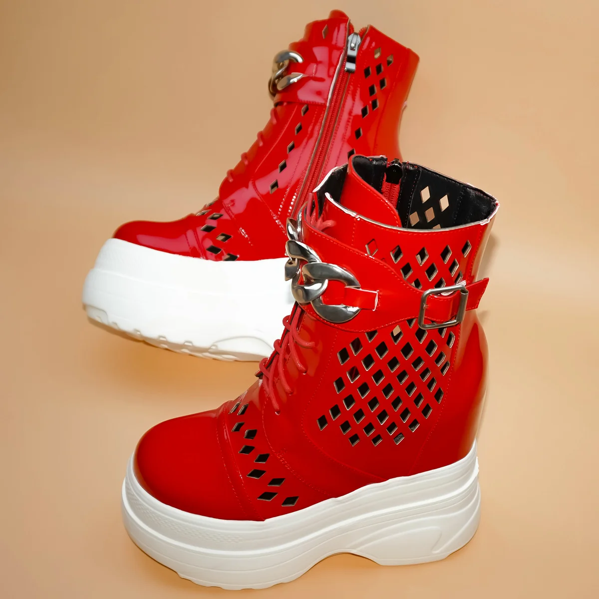 Sommer höhenvergrößernde klobige Turnschuhe für Damen, Größe 47, Lackleder, Keilabsatz, Stiefeletten mit hohem Absatz, Größe 45, Schuhe, Plateau-Pumps – Detail 4