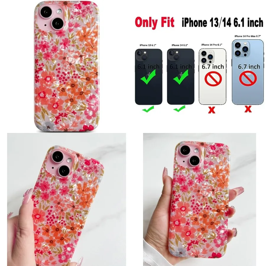 iPhone 14/13 6.1 inch, Flower Design Women, Shell Pattern Bumper Lightweight Slim Fit TPU Pho