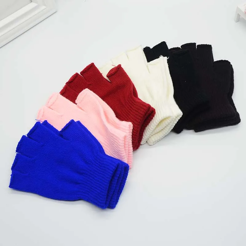 

New Men Black Knitted Fingerless Gloves Autumn Winter Outdoor Stretch Elastic Warm Half Finger Cycling Gloves
