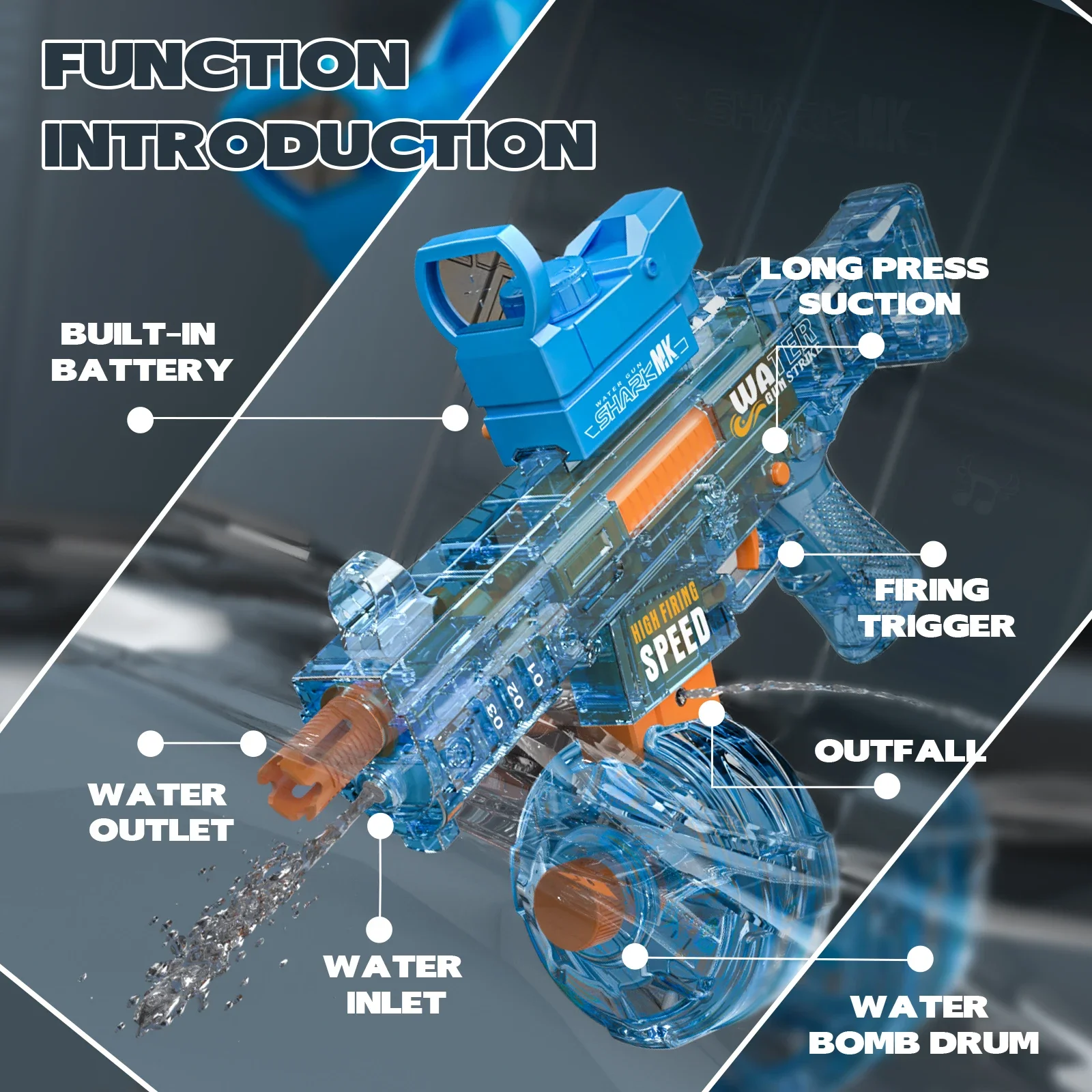 UMP45 Electric Water Gun Submachine with Light Fully Automatic Shooting Toy Beach Outdoor Entertainment Children and Adult Gifts