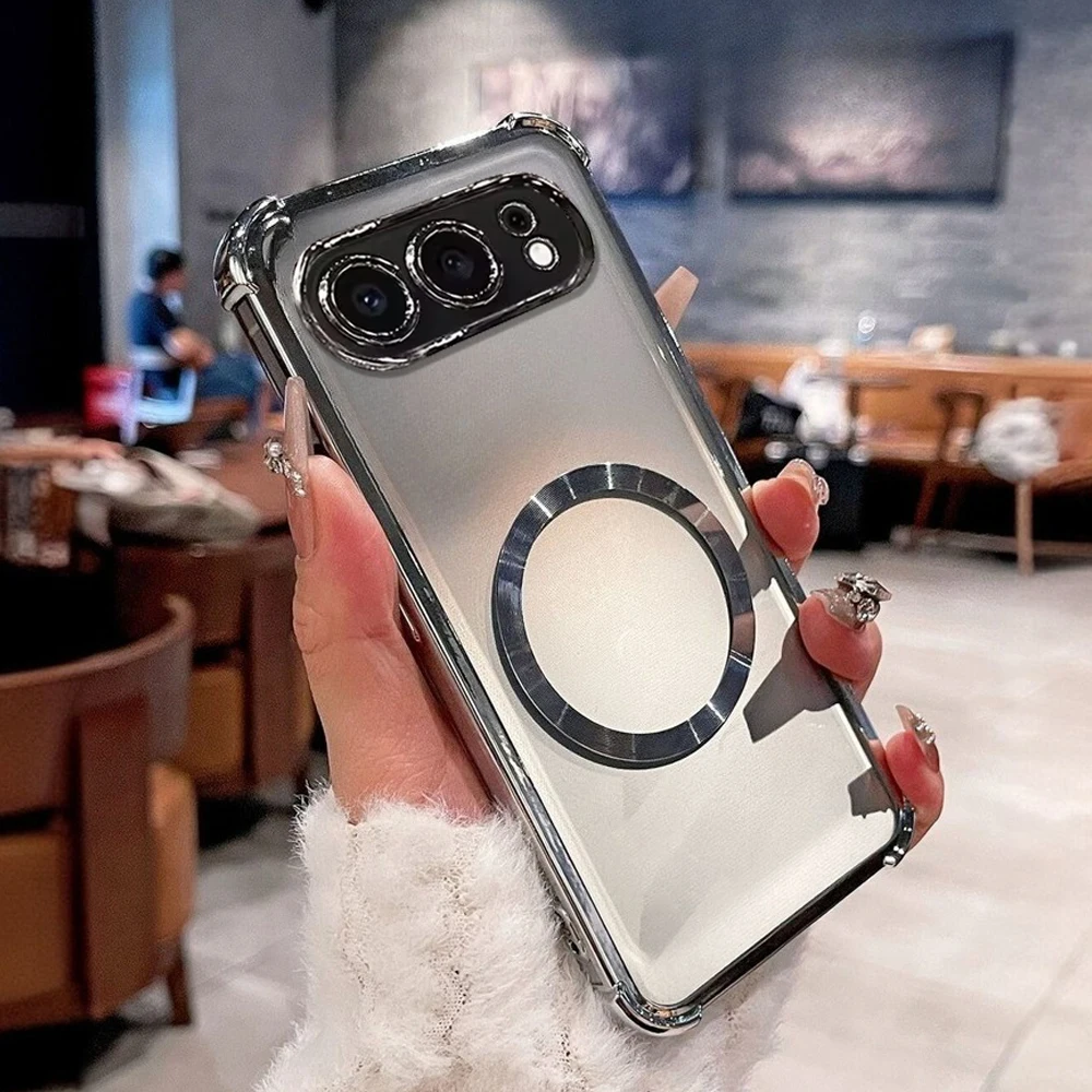 Luxury Plating Shockproof Magnetic Phone Case with Clear Silicone Cover