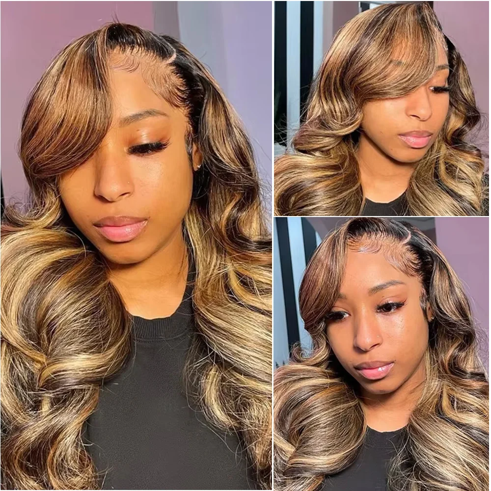 200 Density Highlight Lace Front 13x4 Body Wave Wig 427 Blonde Brown Colored 13x6 HD Lace Frontal Human Hair Wigs Brazilian 4