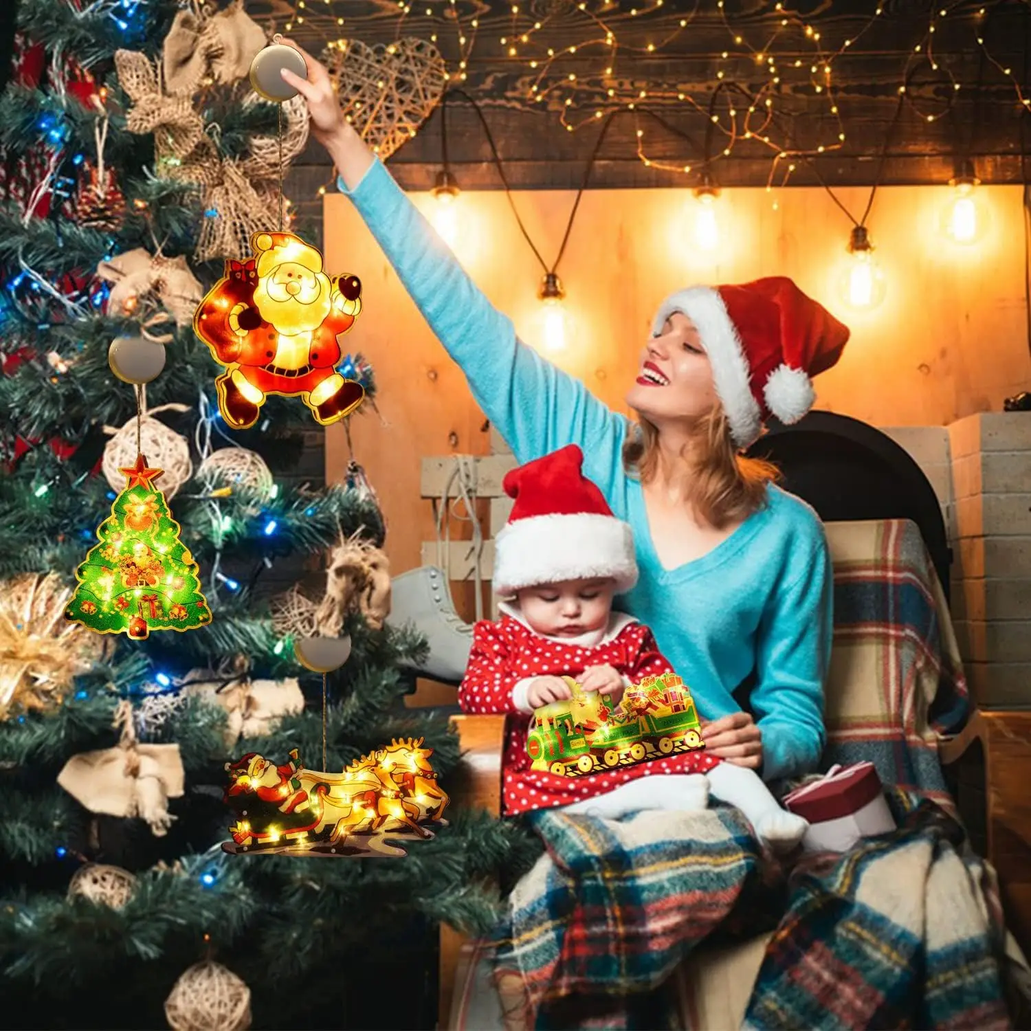 thumbnail image 5 of Nueva guirnalda de luces LED navideñas con forma de Papá Noel, muñeco de nieve, reno, funciona con pilas, para la ventana del hogar, oferta de Año Nuevo 2024, 5 of 5