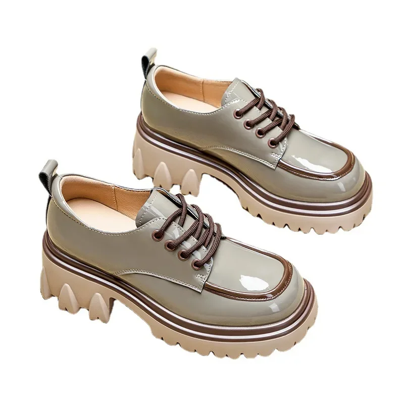 Autumn Leather Shoes for Women Spring Fashion Heel Thick Sole Height Increasing Shoes Loafers for Women zapatos mujer tacones 6