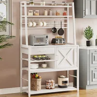 Itaar Baker's Rack, Coffee Bar Cabinet, Farmhouse Microwave Stand with Wine Rack, Storage Drawer and 8 Hooks, Bakers Racks 1