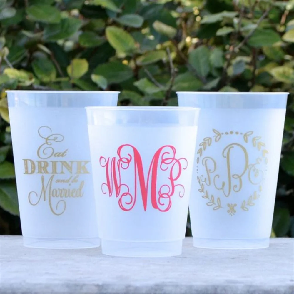 Bicchieri Da Festa Antigelo Con Monogramma Per Matrimoni, Mangiatoie E Sposi, Bicchieri Da Birra Per Cocktail In Plastica Smerigliata, P