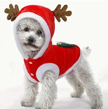 Disfraces de mascotas de invierno con temática de dibujos animados con botón a presión y cierre de jersey - Atuendos navideños de poliéster para perros y gatos medianos