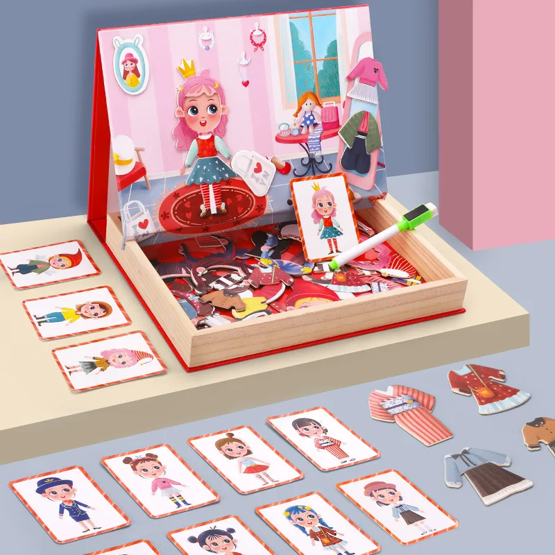 Multifunctional Children's Early E On E Onal Cartoon Magnetic Double-sided Puzzle Girl Spell Music Drawing Board Woode