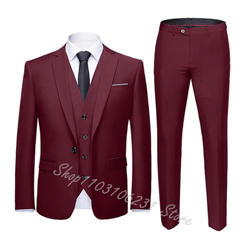 3 Pieces Navy Suits for Men Slim Fit Wedding Groom Tuxedos Formal Groomsmen Suits Male Blazer Vest Pants Trajes De Hombre