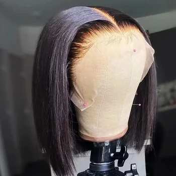 100 Human Hair Bob Wigs Glueless HD Half Lace Front Wig Frontal Short Braided Bone Straight Vietnamese On Sale Multi Parting 1