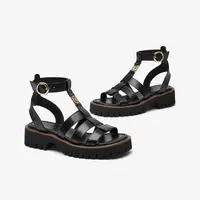 BeauToday Gladiator Sandals Women Genuine Leather Round Toe Ankle Metal Buckle Platform Summer Ladies Shoes Handmade 38215 - Image 5