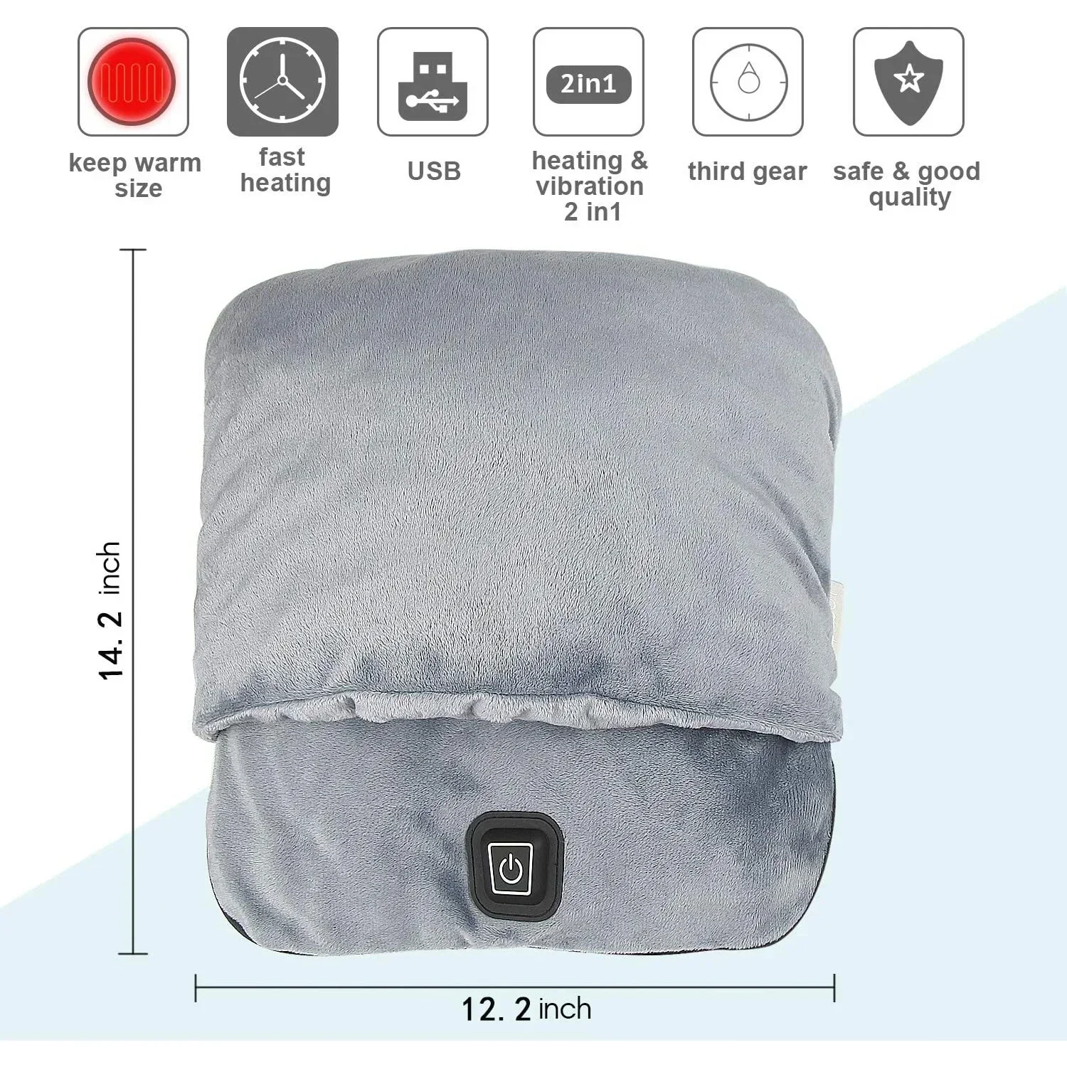 USB Rechargeable Electric Foot Warmer with Vibration Heat Massage Options Relieve Stress Tension Muscle Pain Flannel Material