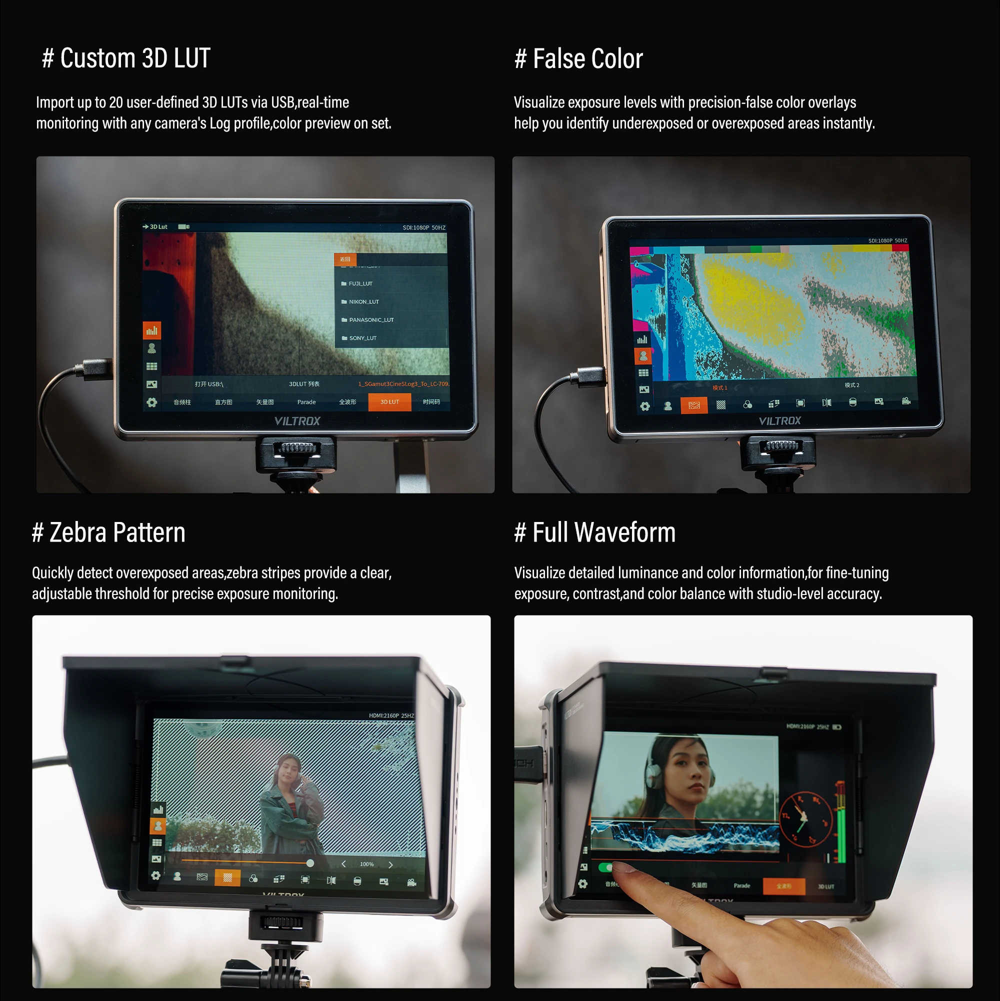 Viltrox DC-L1/DC-L2 Camera Monitor 600 Nits 7 Inch HDMI SDI Input Output Touch S