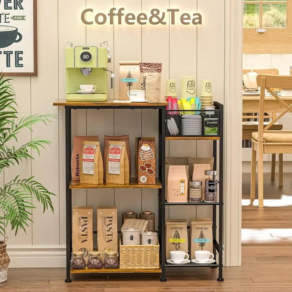 Coffee Bar Station Tiered Organizer Coffee Cabinet with Dividers Storage Accessories Home Kitchen Office Living Room 5