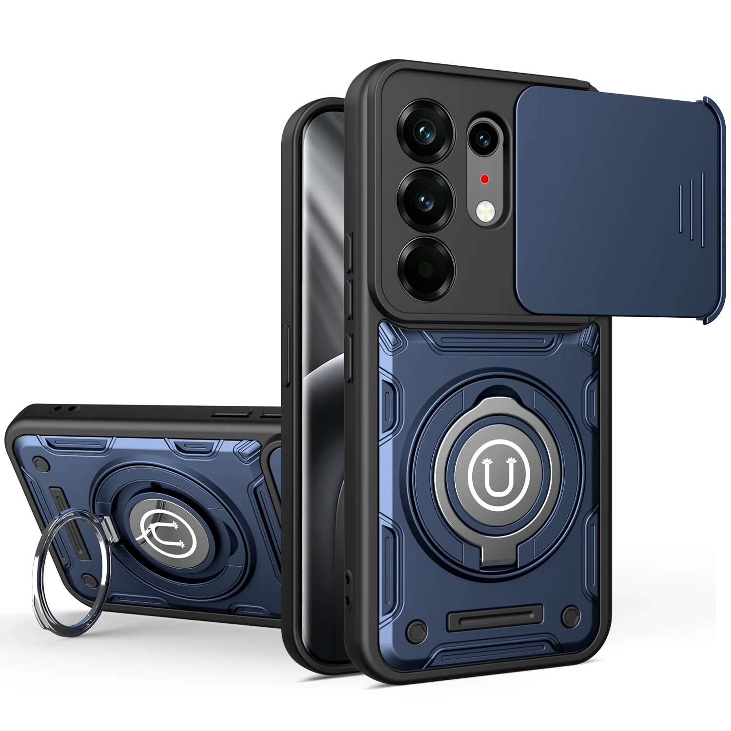 Magnetic Armor Shockproof Case with Ring Holder and Magsafe Wireless Charging Capability