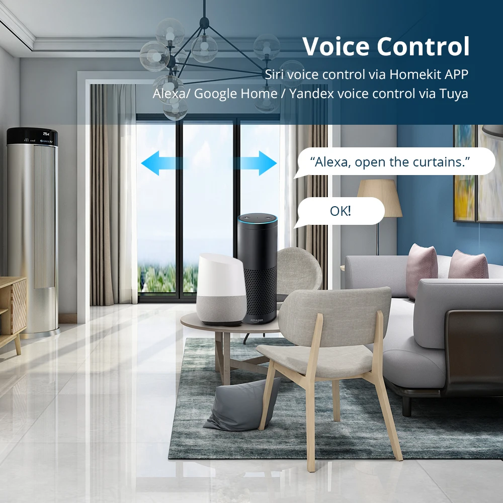 Zemismart Homekit WiFi Smart Curtain Motor Work with HomePod Mini Siri Voice Control for Electric Curtain Track Rails
