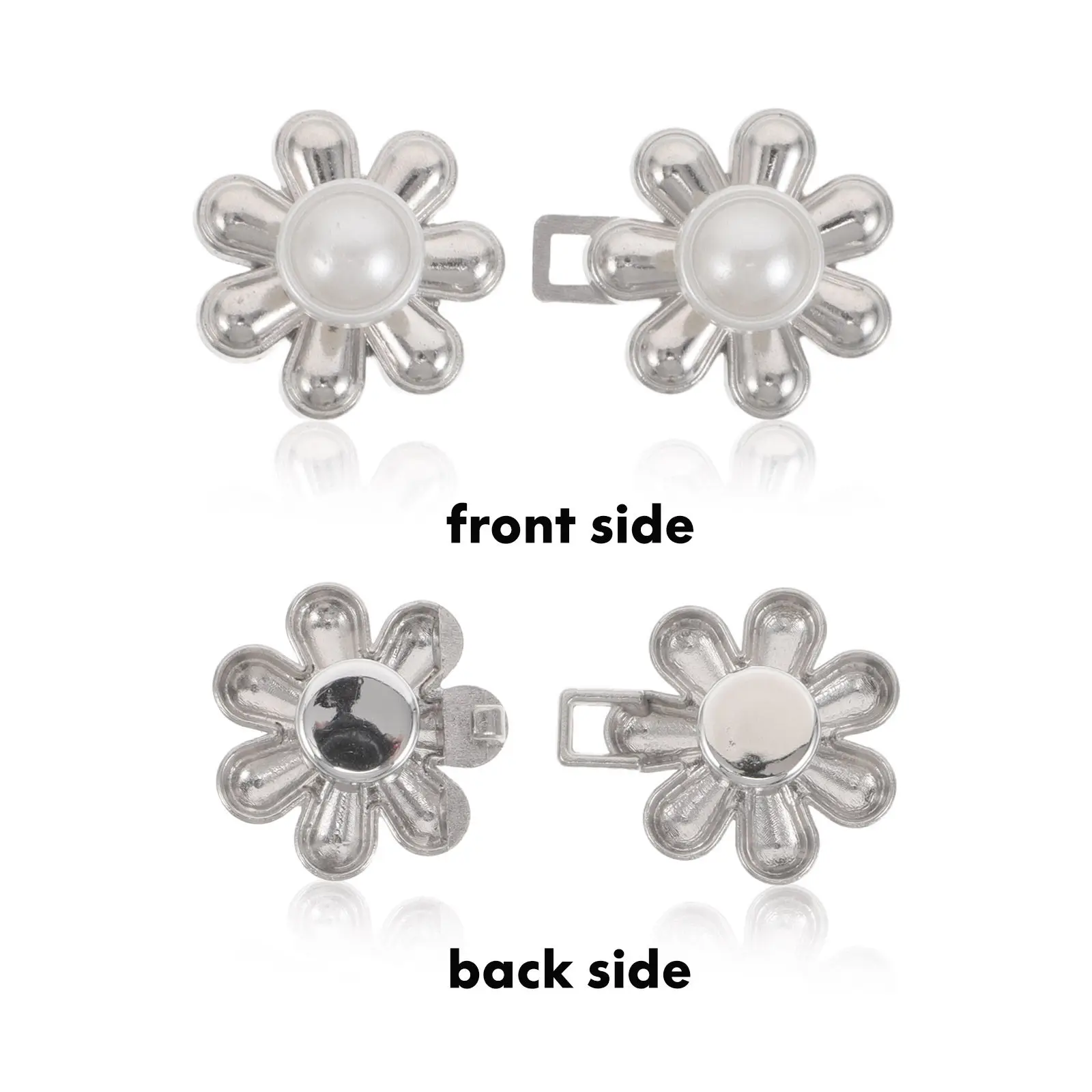 10쌍 메탈 진주 허리 조절기 클립 꽃 모양 바지 허리 조임기 무봉제 바지 청바지 버튼 재사용 가능 드레스 스커트 조절 클립