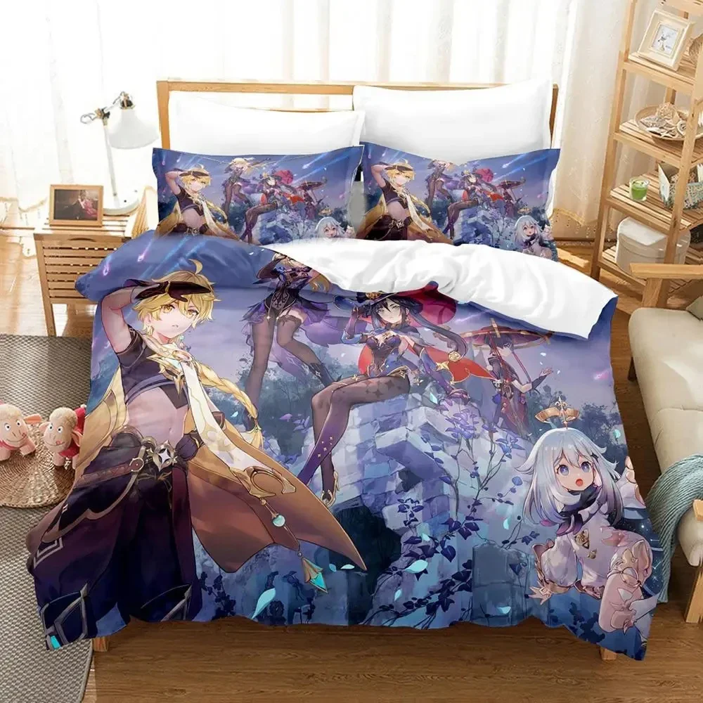 Anime Genshin Impact Arlecchino Bettwäsche-Set, Bettbezug, Bett-Set, Bettbezug, Kissenbezug, Tröster, King-Size-Größe, Jungen und Erwachsene – Detail 7